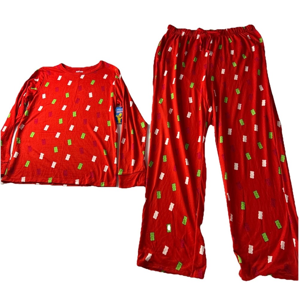 Haribo Kids Pajamas Large Gummy Bear Red Top Bottom